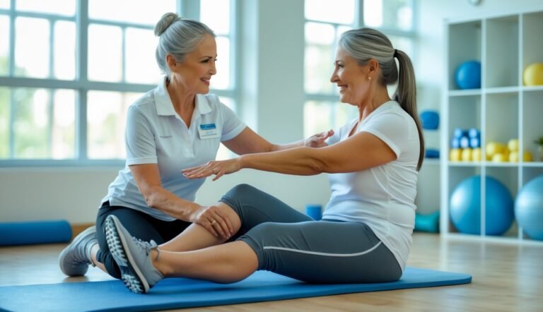 Woman doing mobility training at home to support workout recovery